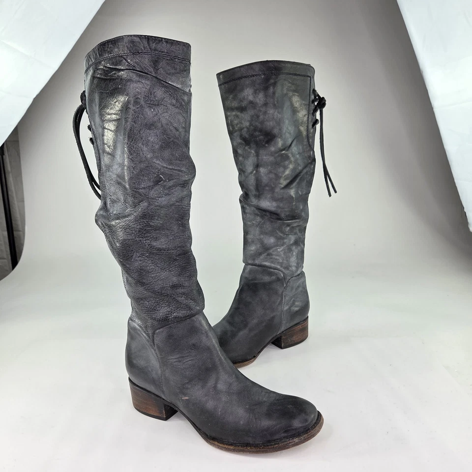 Freebird By Steven CHAPO Sobre la Rodilla Cremallera Bota Alta EE. UU. 9 Negro Cuero Drapeado Foto 4 de 4