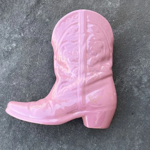 Vintage Frankoma Pink Ceramic Cowboy Boot Planter Art Pottery 135