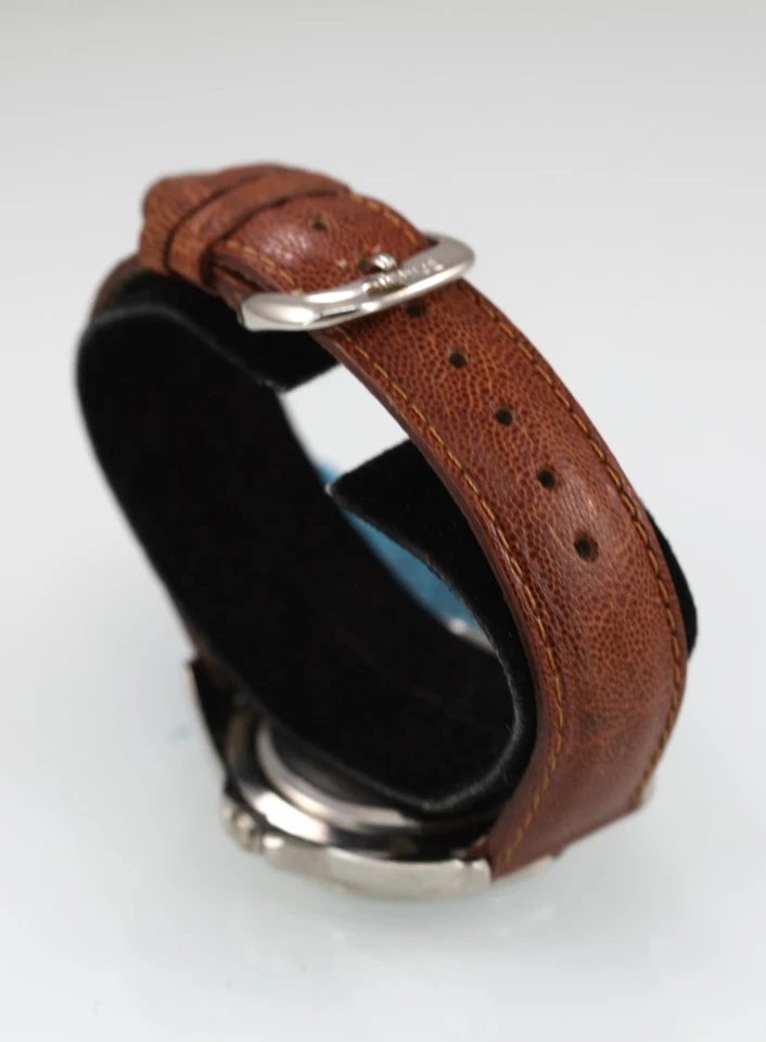 Handwerker Herren Armbanduhr Edelstahl Silber Wr Braunes Leder Akku Weiß Quarz - Bild 2 von 4