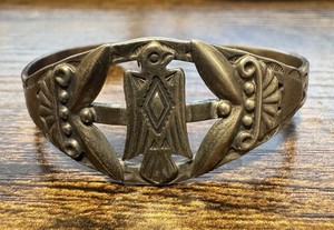 Vtg Southwestern American Silver Thunderbird Cuff Bracelet - Fred Harvey Era