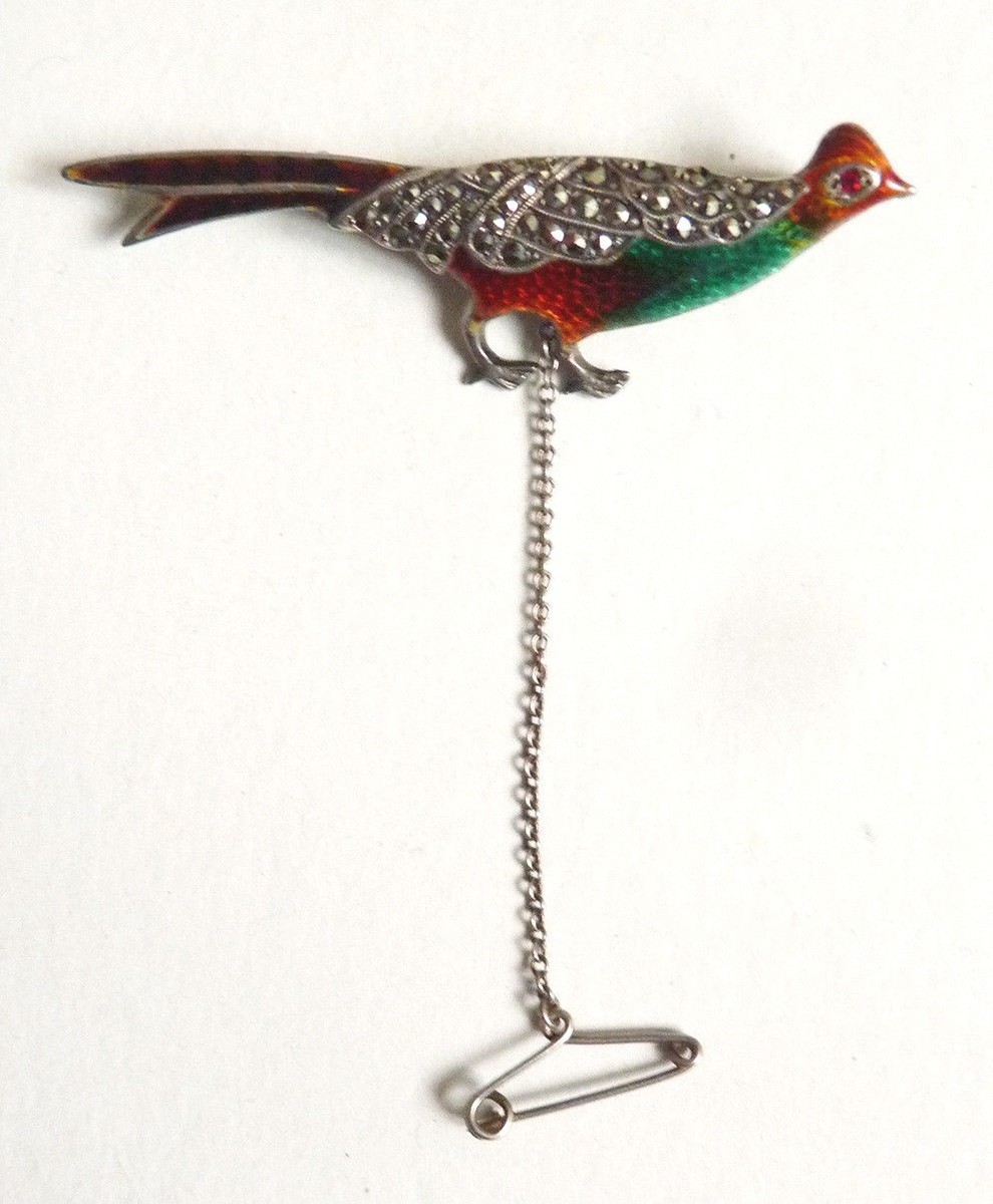 Broche Ancienne En Argent Massif (vermeil) - Motif Oiseau En Filigrane, Bijou Vintage Occasion