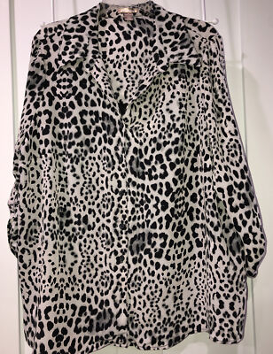 White stag black white animal print blouse women s 2X