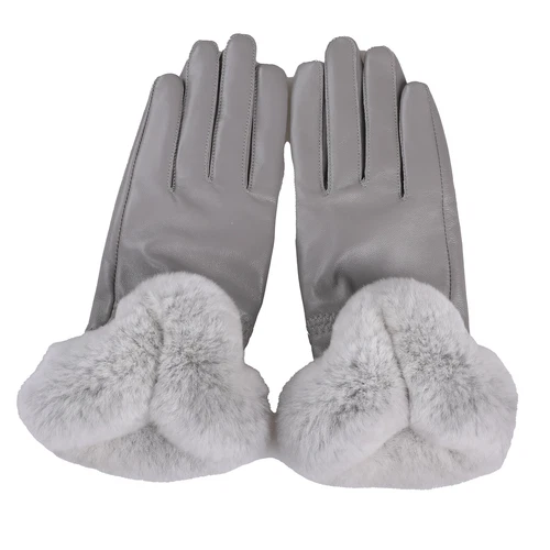 Women's Winter Genuine Leather Gloves Rex Rabbit Fur Warm Trim Cuff Velvet Lined - Picture 35 of 88