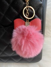 pink pom pom bag charm keychain new handmade Birthday gift
