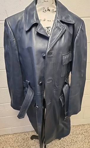 Vintage Cresco Blue Leather Jacket Mens 42 With Belt Mannie Mandel Country Old