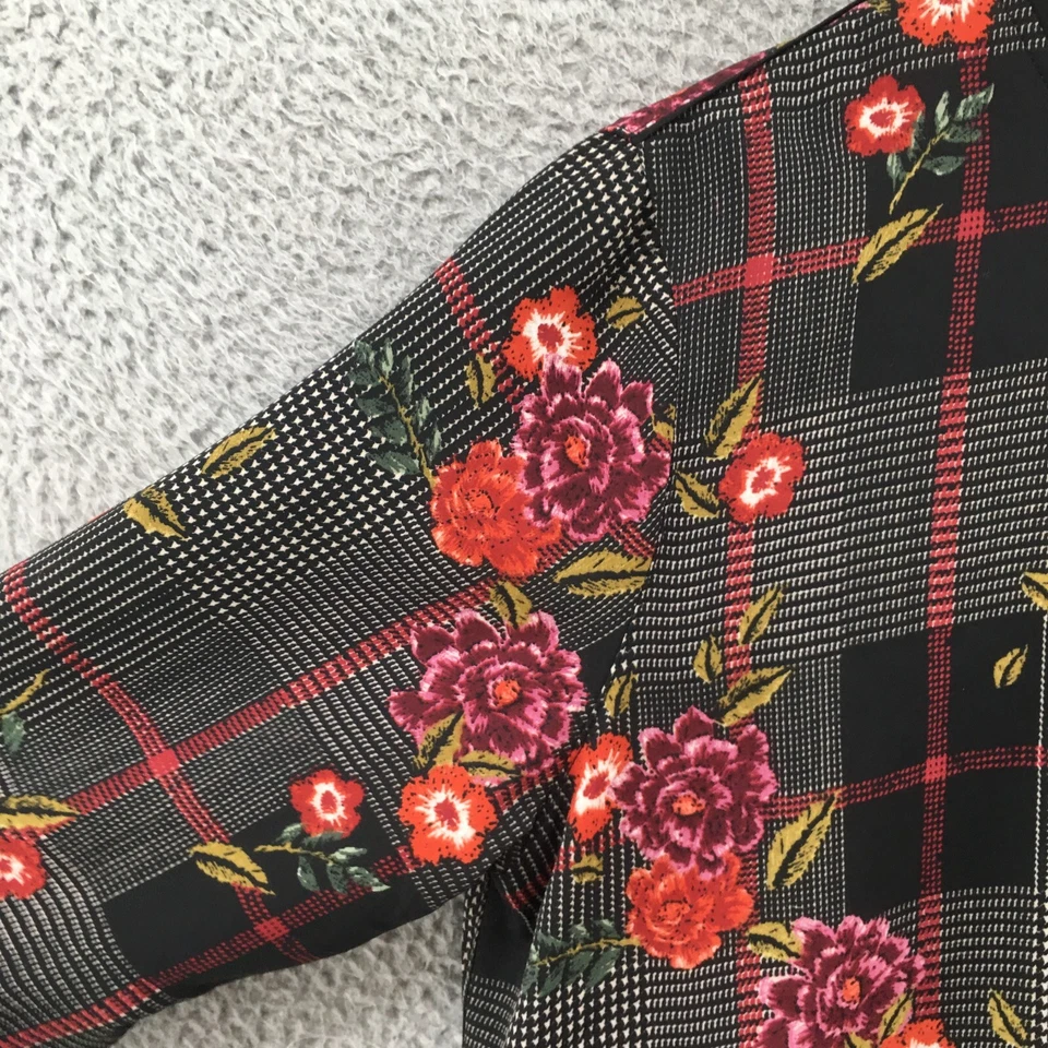 Christopher & Banks Zip Up Jacket Womens Medium Black Red Plaid Floral NEW - Image 4 of 4