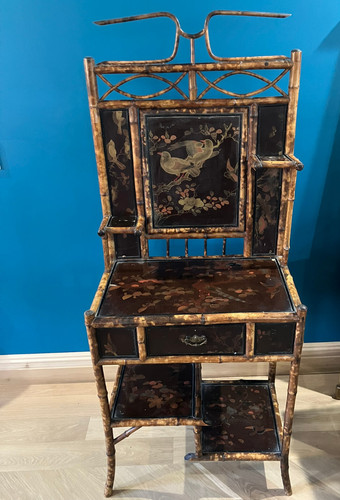 Victorian Tortoiseshell Bamboo & Japanned Lacquer Bonheur du Jour Late 19th C