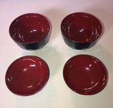 Set of 4 Asian Resin Bowls Red Inside Black Outside 3 1/2” diameter