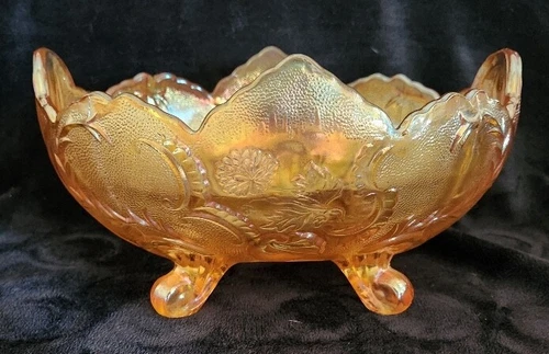 VTG Indiana Glass~Marigold~Carnival~"Jeannette"~10"~Iridescent~Footed~Fruit Bowl