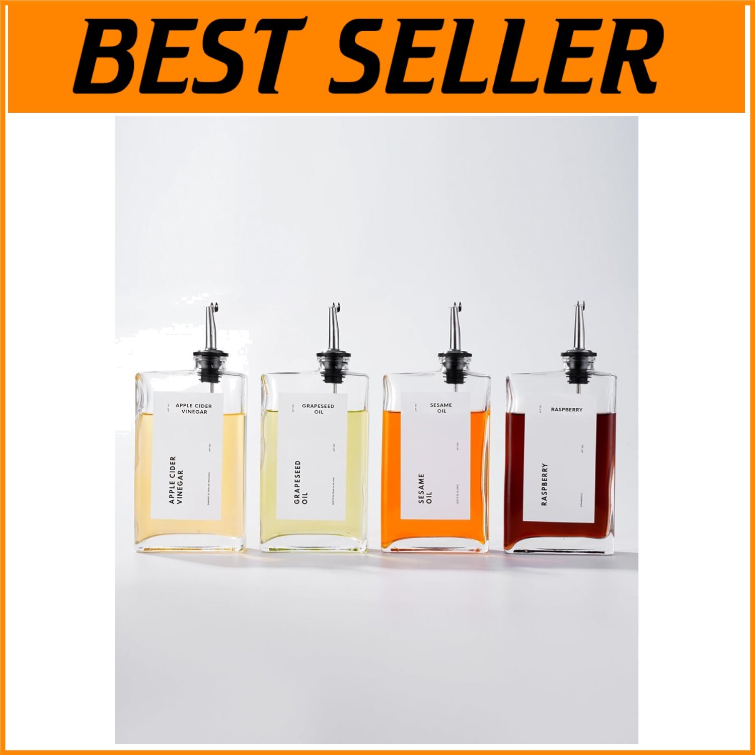 4-Pc Premium Glass Olive Oil Dispenser Set with Drip-Free Spouts