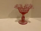 VINTAGE FENTON DEEP PINK, DOUBLE CRIMPED THUMBPRINT COMPOTE, MINT CONDITION!