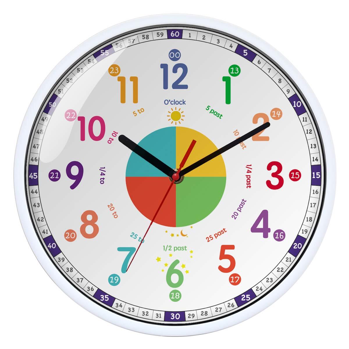 Wall Clock for Kids with Silent Non Ticking Sweep Quartz Mechanism - Easy to ...-image
