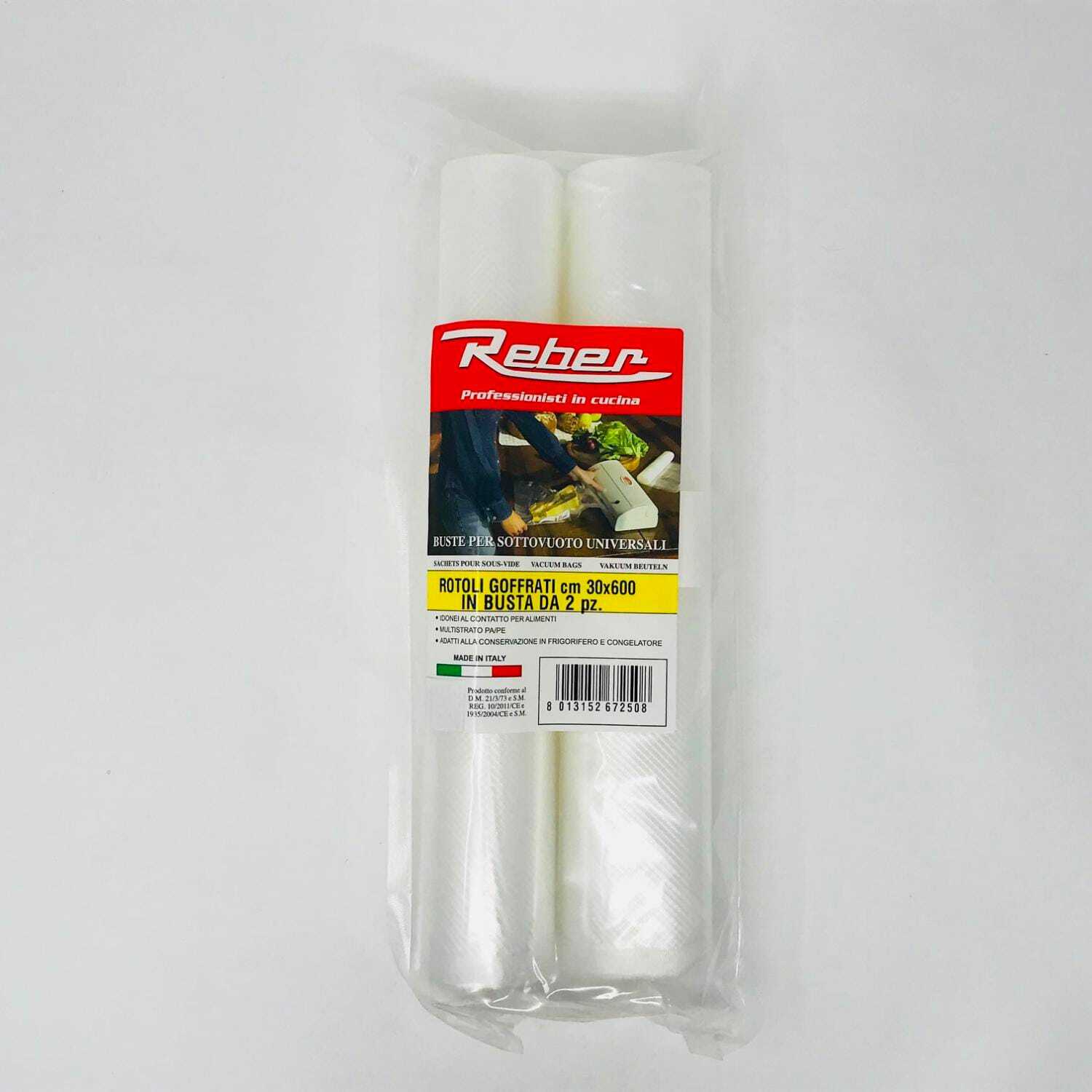 Pack 2 Rotoli Sottovuoto REBER 6725 A | 30cm x 6m | Qualità Made in Italy