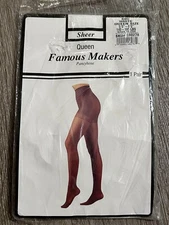 Famous Makers Sheer Pantyhose WHITE Nylon One Pair USA Made Size Queen New