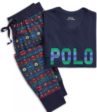 Polo Ralph Lauren 2 Piece Logo Graphic Long Sleeve Tee Jogger Pants Pajama Set