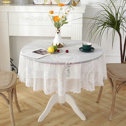1X Round White Lace Floral Tablecloth Vintage Table Cover Party Wedding Decor AU - Picture 13 of 14