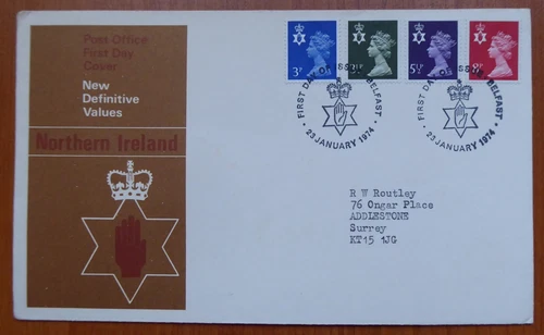 GB REGIONAL :: NORTHERN IRELAND :: MACHIN DEFINITIVES :: FDC 23/1/1974