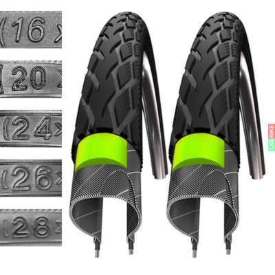 2x Schwalbe Marathon Green Guard 16''-28'' Pannenschutz Draht Reflex Reifen Sicher