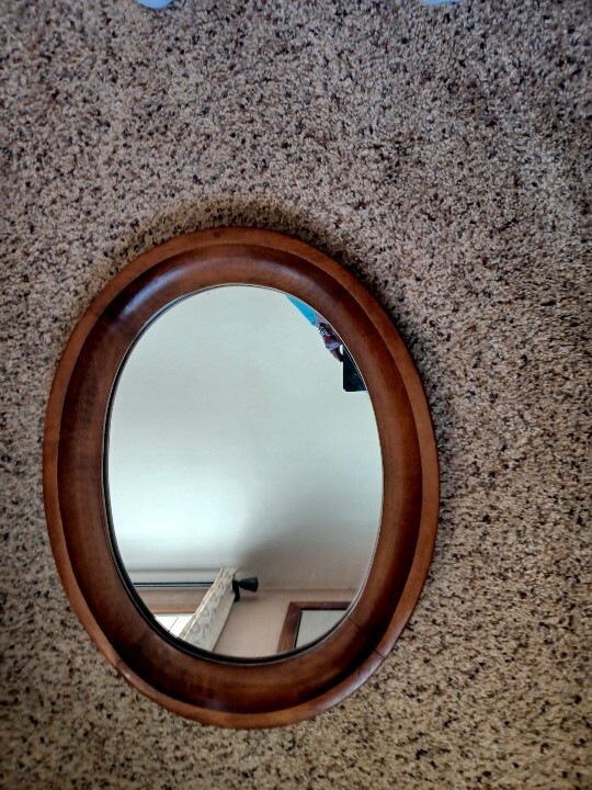 Vntg Tell City Indiana Oval Mirror Solid Wood Maple Frame Andover # 48