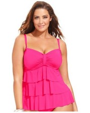 Kenneth Cole Reaction Tiered Ruffle Tankini Top Sz M Swimwear K1 