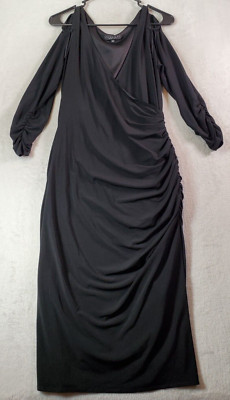 Laundry by Shelli Segal Long Maxi Dress Womens Size 12 Black Long Sleeve V Neck