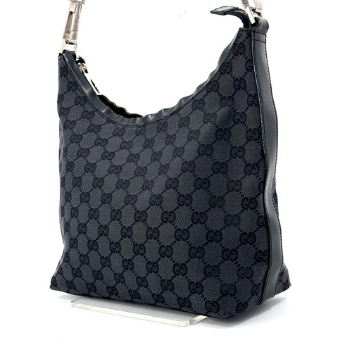 GUCCI Hand Bag GG Supreme Leather Canvas Black Auth