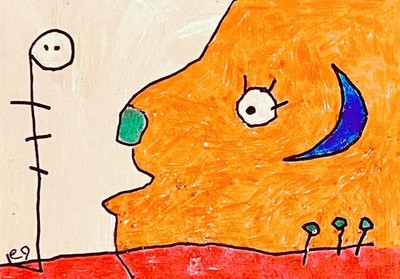 e9Art ACEO 'a polite summons from an unknown presence' abstract childlike naive