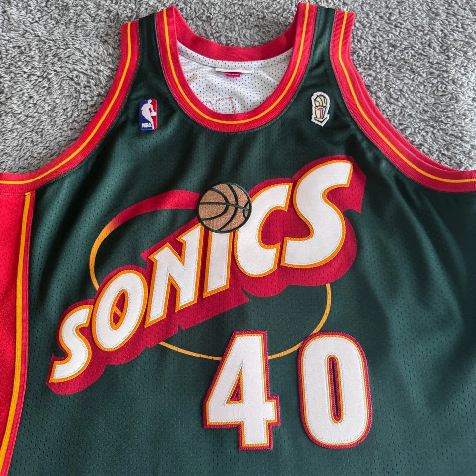 Authentic Mitchell & Ness Shawn Kemp NBA Seattle Supersonics 96 Finals Jersey 44 - Image 3 of 4
