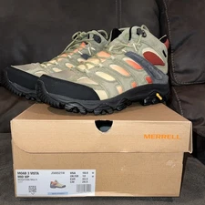 New Merrell Men’s 10.5W Moab 3 Vista Mid Waterproof Hiking Boots Mosstone NIB