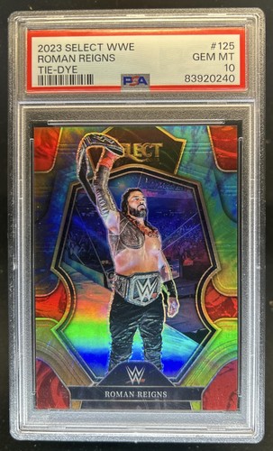 2023 Panini Select WWE Roman Reigns Tie Dye Prizm Premier Level #/25 PSA 10