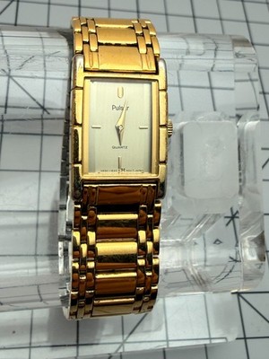 Pulsar Seiko V232-6050 Gold-Tone Tank Quartz Dress Watch 18mm New Battery