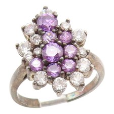 925 Sterling Silver Vintage Ring Amethyst Topaz Cluster Band Sz 8 RG35243