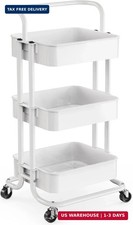 3 Tier Rolling Cart, Metal Utility Cart with Wheels and Handle, Rollin