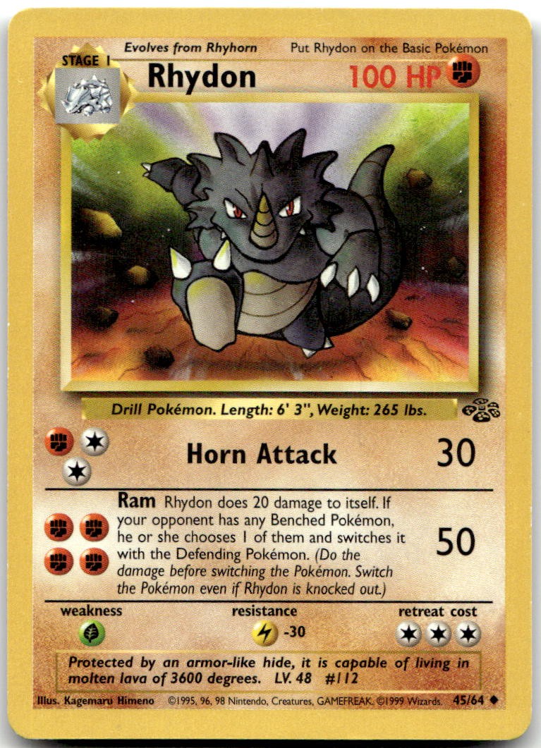 Rhydon 45/64 Uncommon Jungle Pokemon Unlimited Near Mint