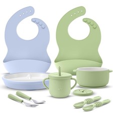 Teenyyou Baby Toddler Porcelain/Silicone 9 Piece Feeding Set Suction Bowl/Plate
