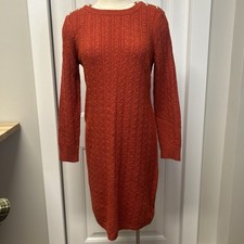 Talbots Cableknit ButtonShoulder Sweater Shift DressBurnt Orange Tweed Size S