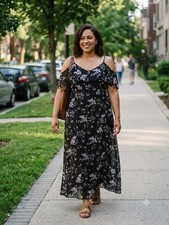 Rose Gal Women's Size 4x/Us22 Black White Floral Flutter Sleeve Maxi Dress