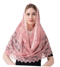 Mantilla Infinity Veils Catholic Church Head Covering Floral Lace Dusty Pink