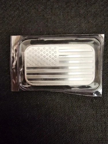 1 Troy Ounce USAmerican Flag Silver Art Bar.  .999 Fine SilverTowne Mint. 🇺🇸.