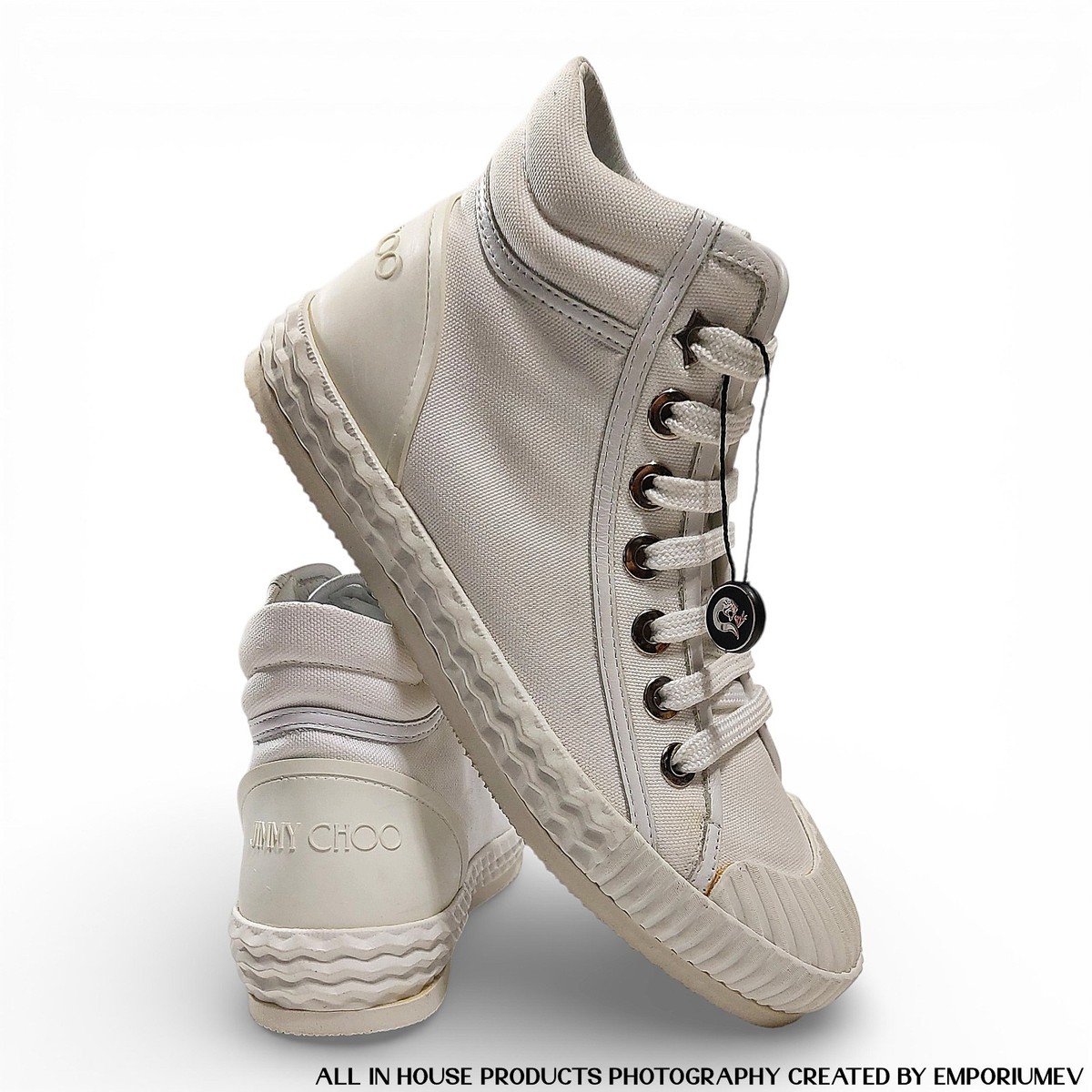 Jimmy Choo White Leather High Top Lace Up Womens Sneakers EU 36