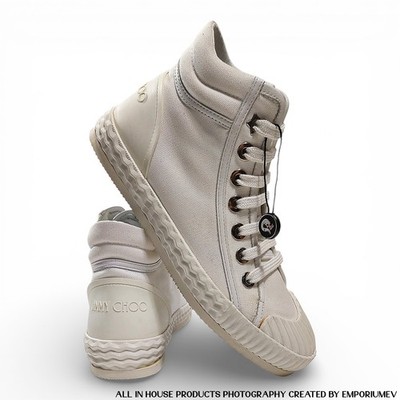 Jimmy Choo White Leather High Top Lace Up Womens Sneakers EU 36