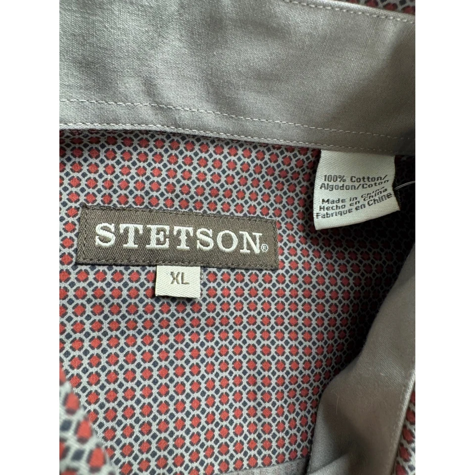 STETSON 男式 XL 西扣前衬衫几何印花长袖棉质 — 第 2/4 张图片