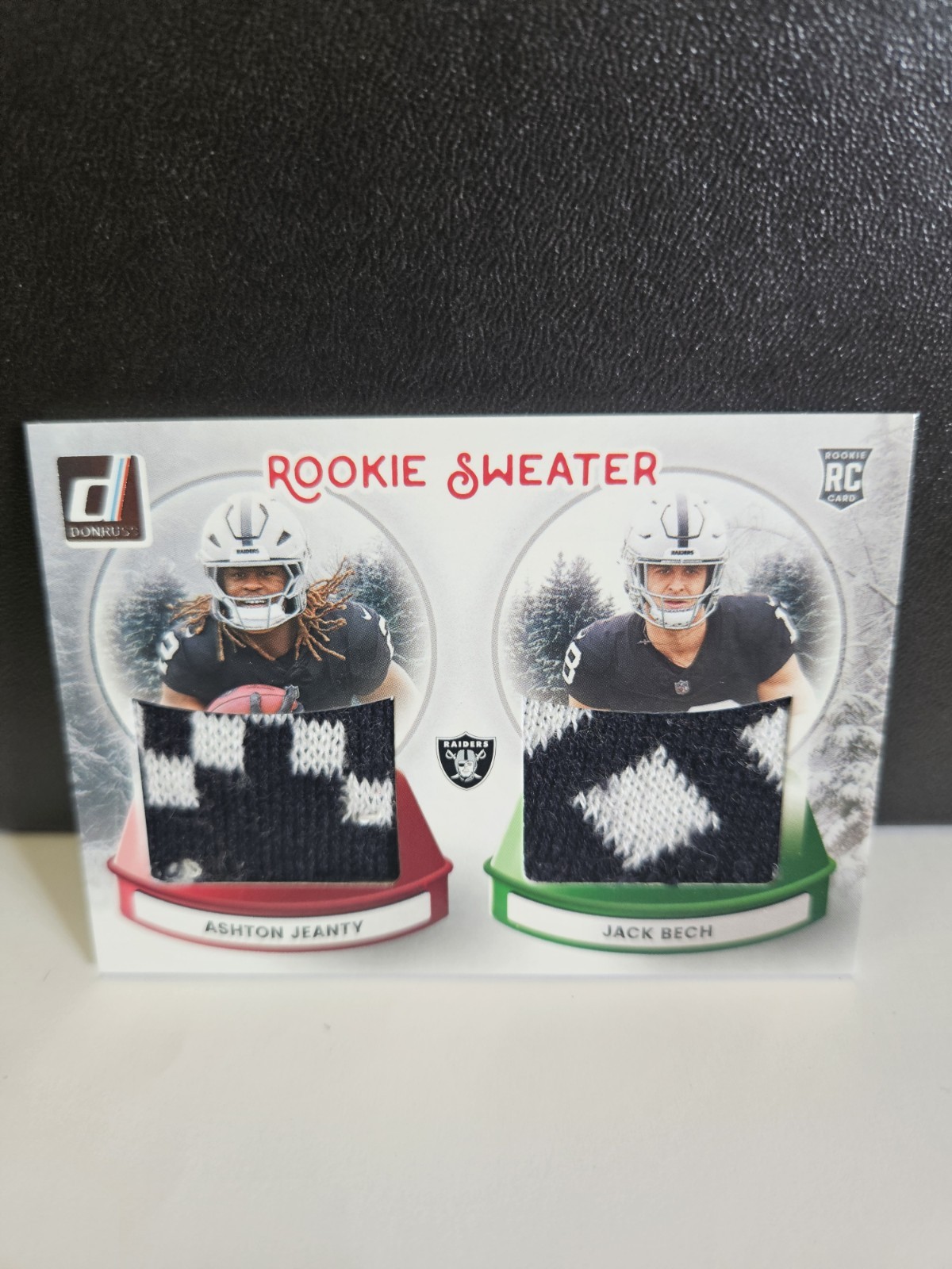 Ashton Jeanty & Jack Bech 2025 Donruss Football Dual RC Sweater Holiday #SWED-LV