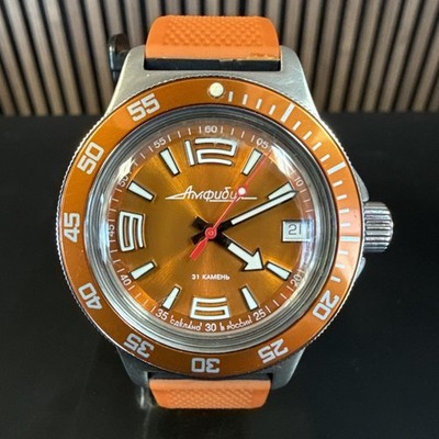 Vostok Amphibia 740383 Watch Orange Diver Mechanical Automatic US Seller