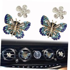 4 Pcs Blue Bling Butterfly Air Vent Clips, Crystal Daisy Car Air Fresheners