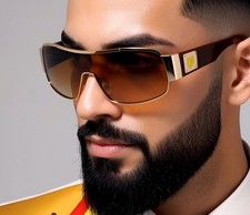 Oversize Fashion One Piece Black Metal Frame Style Single Lens Men Sunglasses
