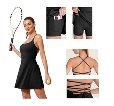 Abito da Tennis Sportivo Donna Nero Taglia M con Pantaloncini e Tasca Integrata
