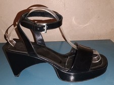 Vintage Prada Wedge Platform Sandal Ankle Strap Sz 39.5 Y2K 90s