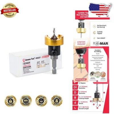 Carbide Tipped Countersink Set 82° Adjustable Depth Stop 4 Pc Woodworking Tool