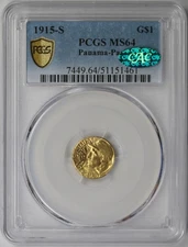 1915-S Panama-Pacific Commemorative Gold $1 MS 64 PCGS Pan-Pac Secure CAC